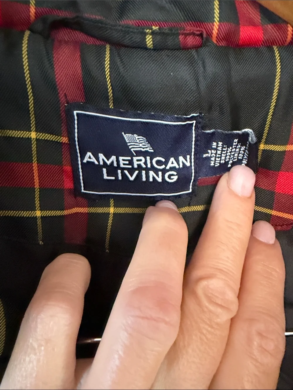 Junior Size American Living Black and Red Plaid Quilted Vest